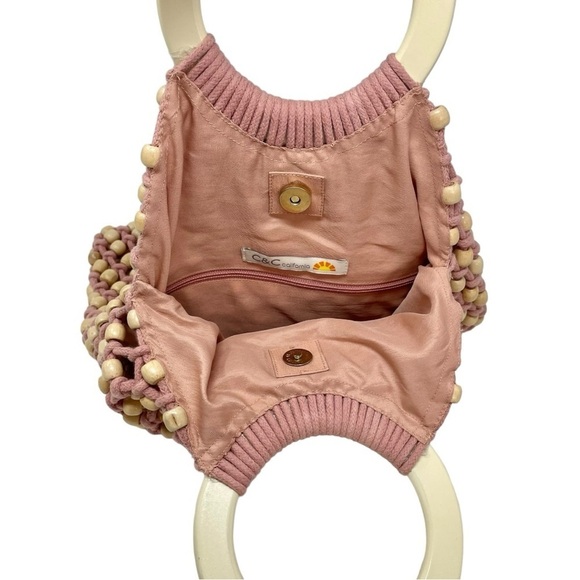 C&C California Pink Rope and Wooden Beaded Top Handle Bag - Picture 7 of 10